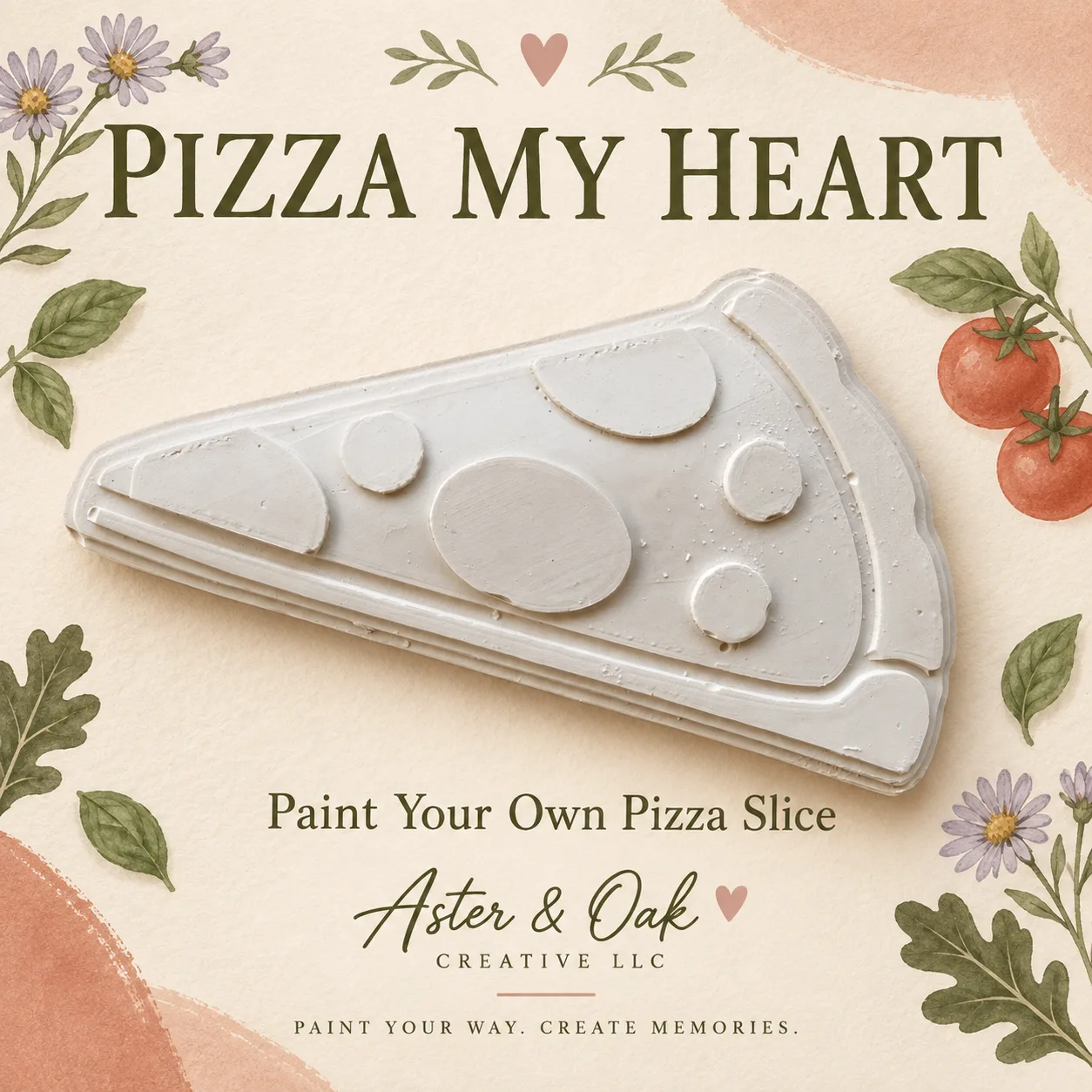 Unpainted pizza-slice plaster figure with raised toppings