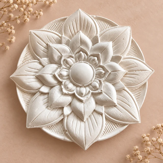 Unpainted dimensional flower with layered leaves and petals