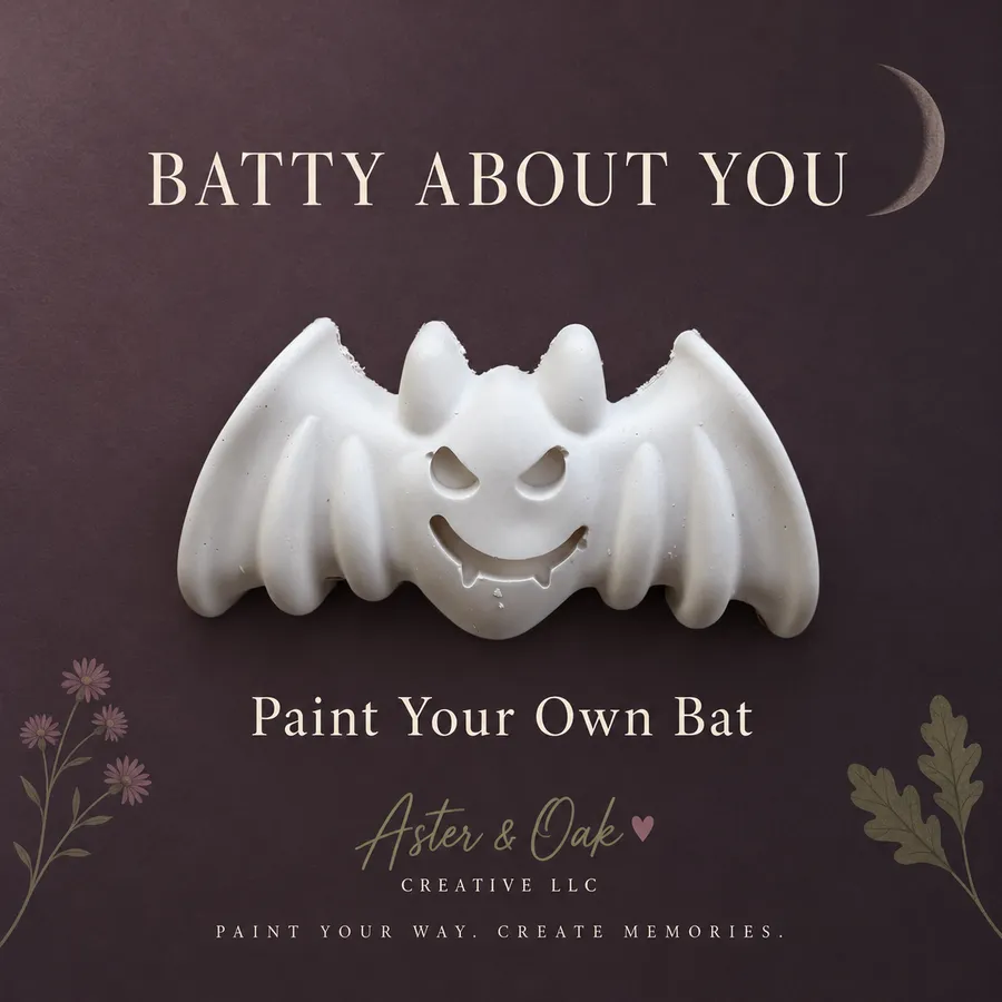 Unpainted smiling bat plaster figure