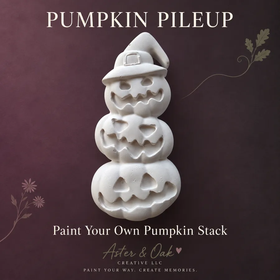 Unpainted stack of three pumpkins plaster figure