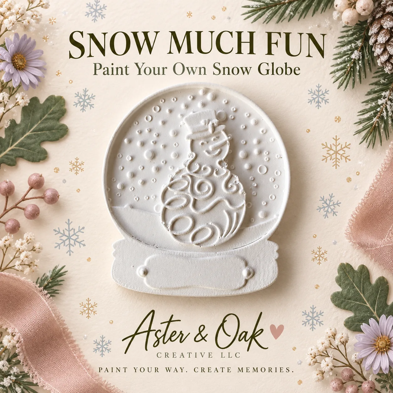 Unpainted snow globe plaster figure with a snowman design
