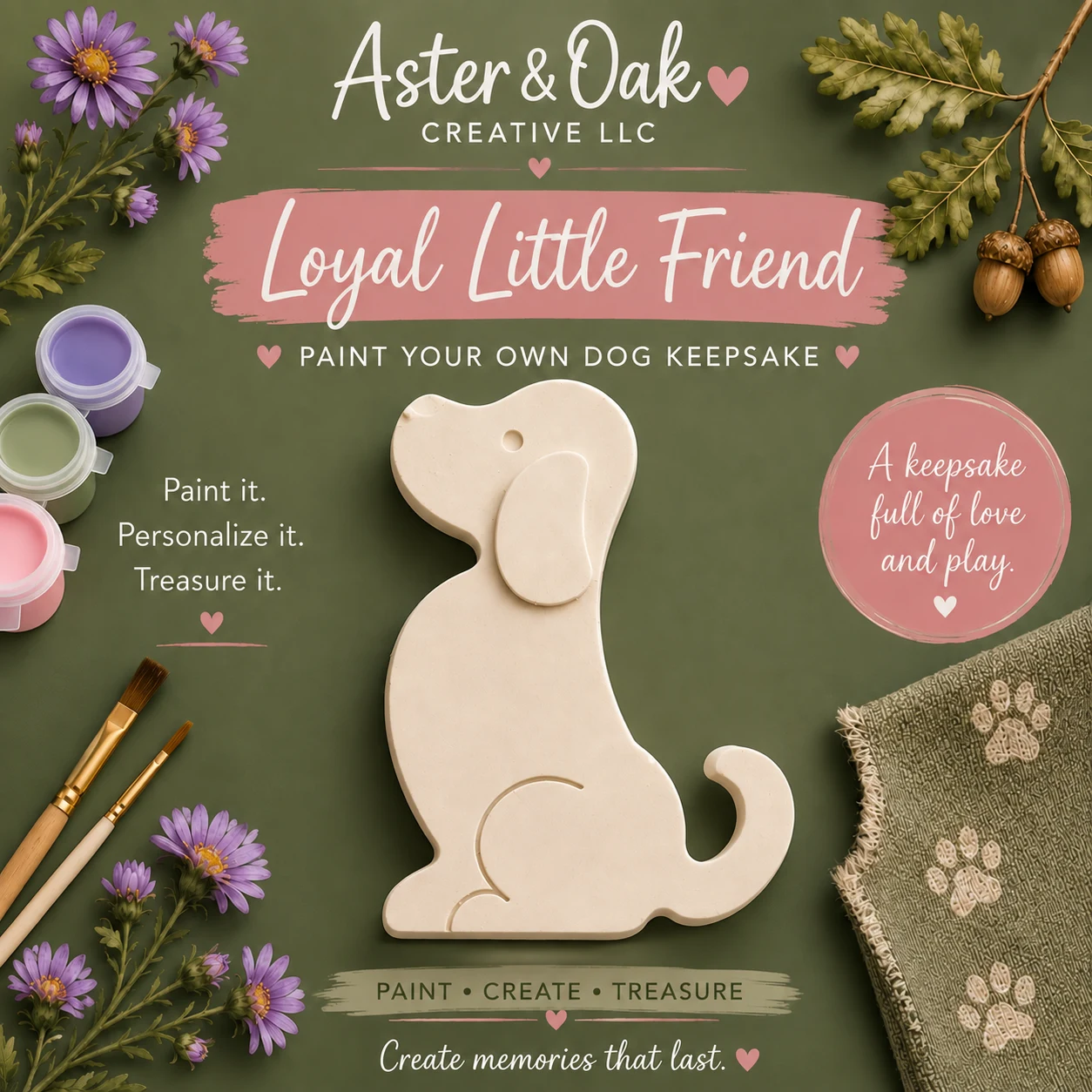 Unpainted dog-shaped keepsake ready to paint