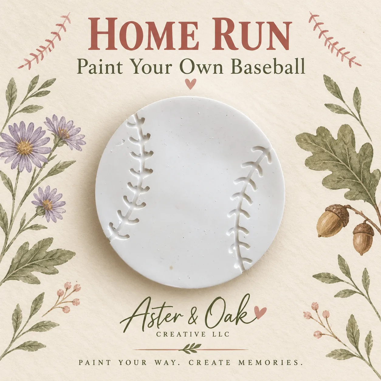 Unpainted baseball-shaped plaster figure with raised stitching
