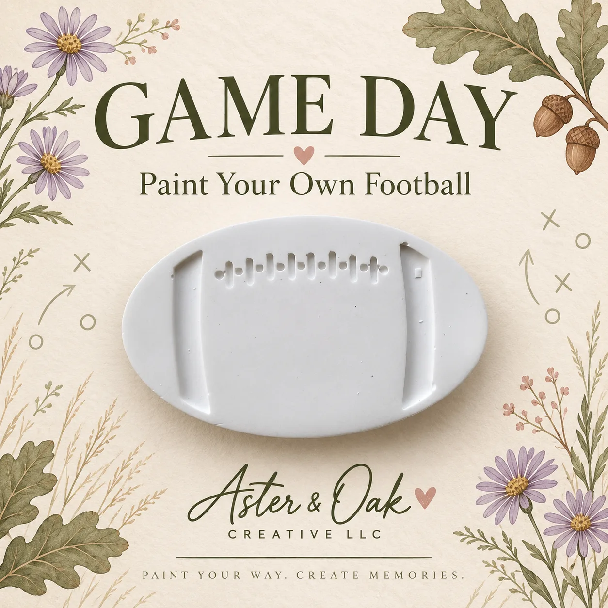 Unpainted football-shaped plaster figure